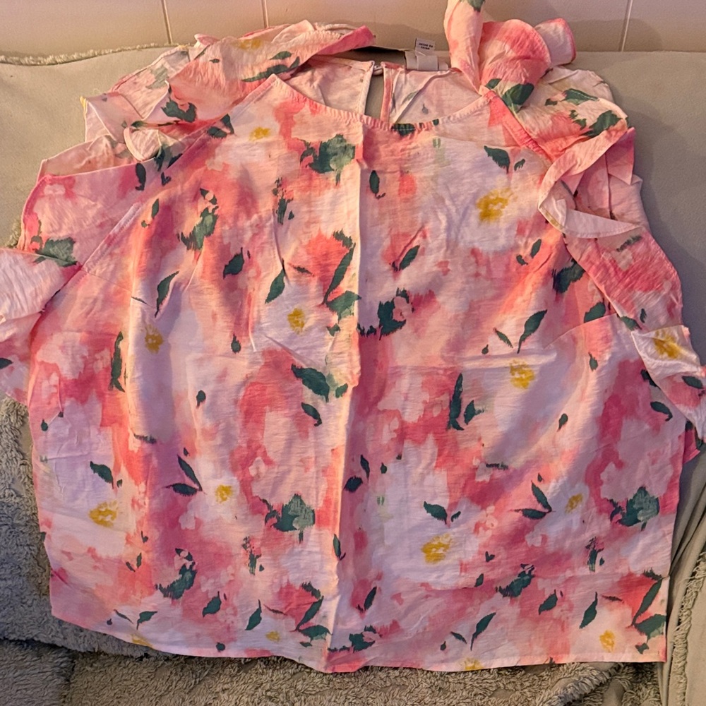 a new day Pink Floral Ruffle Sleeve Blouse